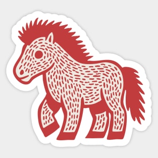 Playful Red Pony Linocut for Horse Girl Room Decor Sticker